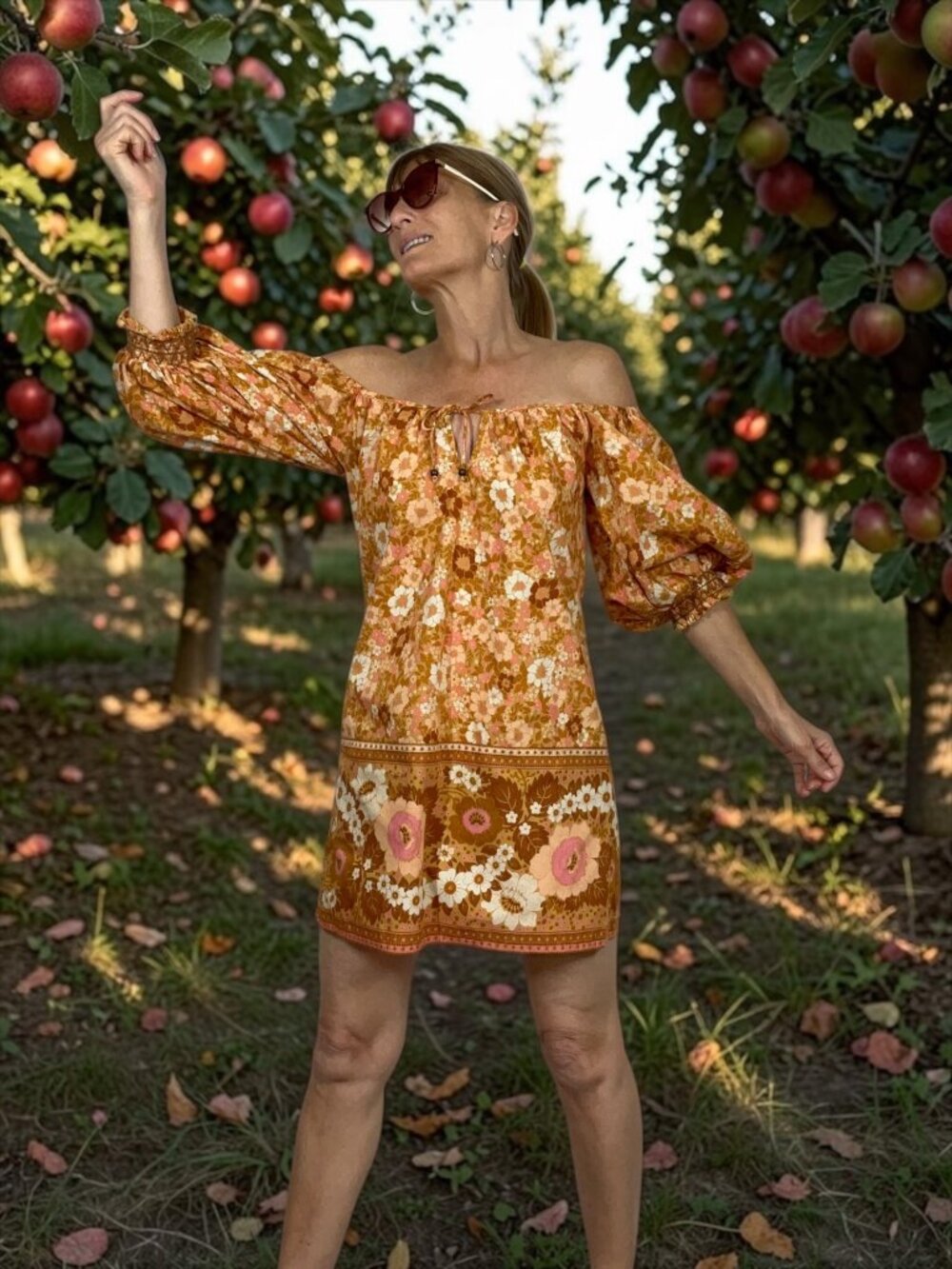 Spell and The Gypsy Anne Tunic Dress M Tan Floral Mini Off The Shoulder - Picture 16 of 16